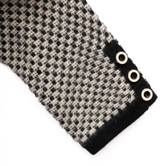 Kinross Cashmere Cardigan Sweater M Black White Check Luxury Knit Classic - Picture 4 of 7